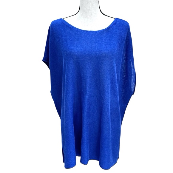 EILEEN FISHER ROYAL BLUE 100% ORGANIC LINEN OVERSIZED BOXY TUNIC SWEATER - Picture 1 of 14